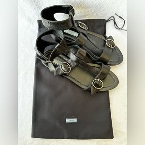 Black leather Prada gladiator sandals, 36